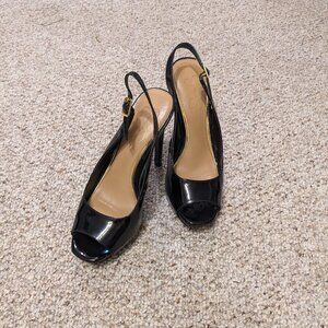 Jessica Simpson Black Patent Open Toed Slingbacks